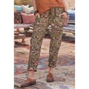 Sundance Madora Green Floral Drawstring Pants Size Medium